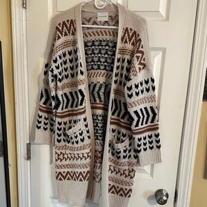 Pink Rose Women's Geometric Cardigan - Cream and Brown